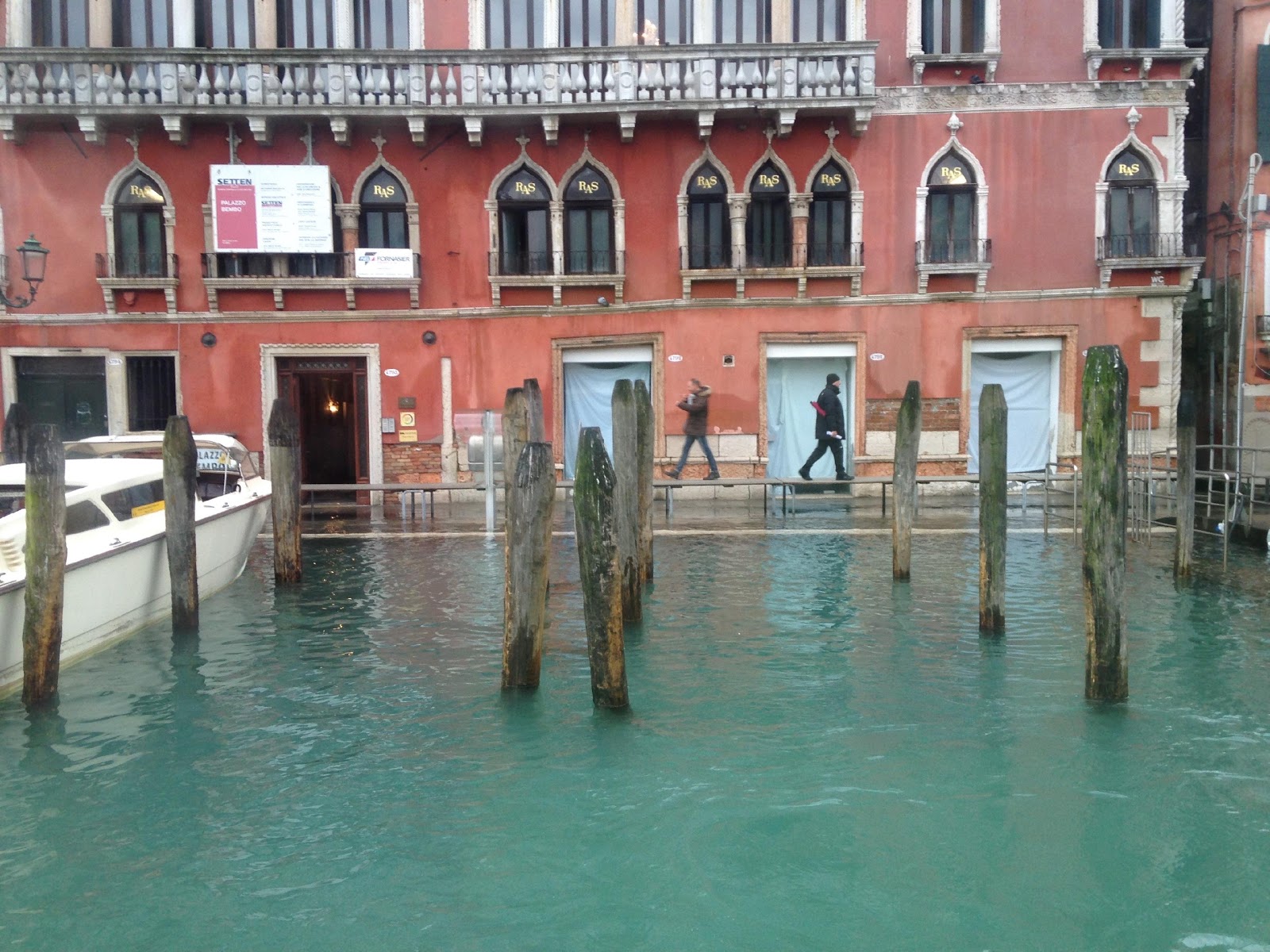 High Tide in Venice; Tables set up so people can walk