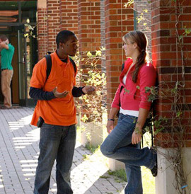 Students outside chapel